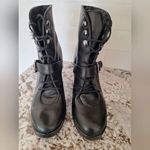 Surface to Air Anthropologie Black leather wedge boots size 38
